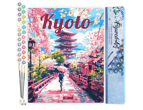 Figured'Art Malen Nach Zahlen Erwachsene Reiseposter Kyoto in voller Blüte - Paint by Numbers Basteln DIY Bastelset 40x50cm ohne Holzrahmen Figured'Art Malen Nach Zahlen Erwachsene Reiseposter Kyoto in voller Blüte - Paint by Numbers Basteln DIY Bastelset 40x50cm ohne Holzrahmen von Figured'Art