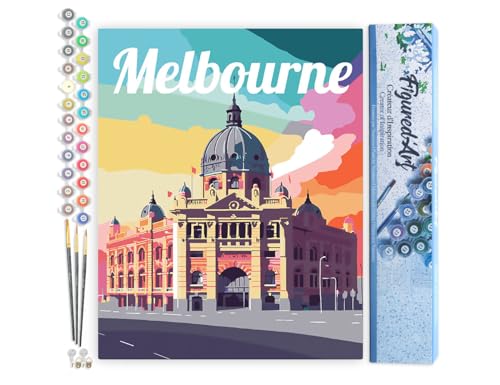 Figured'Art Malen Nach Zahlen Erwachsene Reiseposter Melbourne - Paint by Numbers Basteln DIY Bastelset 40x50cm ohne Holzrahmen von Figured'Art