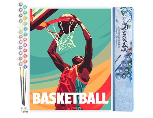 Figured'Art Malen Nach Zahlen Erwachsene Sportposter Basketball - Paint by Numbers Basteln DIY Bastelset 40x50cm ohne Holzrahmen von Figured'Art