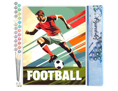 Figured'Art Malen Nach Zahlen Erwachsene Sportposter Fußball - Paint by Numbers Basteln DIY Bastelset 40x50cm ohne Holzrahmen von Figured'Art