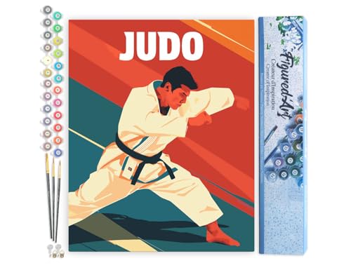 Figured'Art Malen Nach Zahlen Erwachsene Sportposter Judo - Paint by Numbers Basteln DIY Bastelset 40x50cm ohne Holzrahmen von Figured'Art
