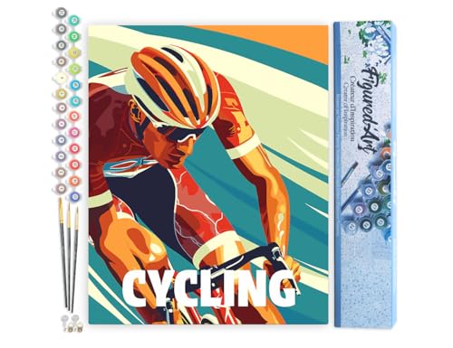 Figured'Art Malen Nach Zahlen Erwachsene Sportposter Radfahren - Paint by Numbers Basteln DIY Bastelset 40x50cm ohne Holzrahmen von Figured'Art