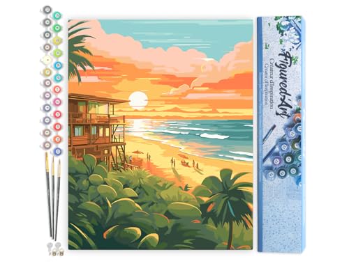 Figured'Art Malen Nach Zahlen Erwachsene Strandclub bei Sonnenuntergang - Paint by Numbers Basteln DIY Bastelset 40x50cm ohne Holzrahmen Figured'Art Malen Nach Zahlen Erwachsene Strandclub bei Sonnenuntergang - Paint by Numbers Basteln DIY Bastelset 40x50cm ohne Holzrahmen von Figured'Art
