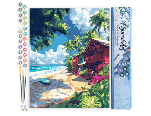 Figured'Art Malen Nach Zahlen Erwachsene Surf-Dorf - Paint by Numbers Basteln DIY Bastelset 40x50cm ohne Holzrahmen von Figured'Art