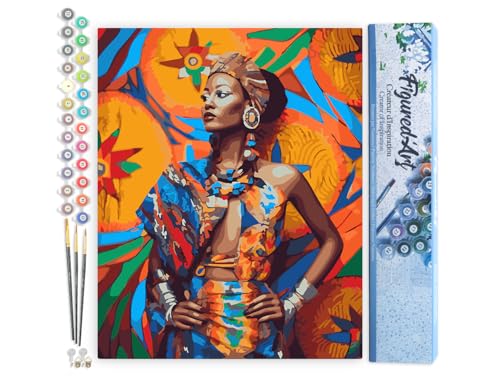 Figured'Art Malen Nach Zahlen Erwachsene Traditionelle afrikanische Frau - Paint by Numbers Basteln DIY Bastelset 40x50cm ohne Holzrahmen von Figured'Art