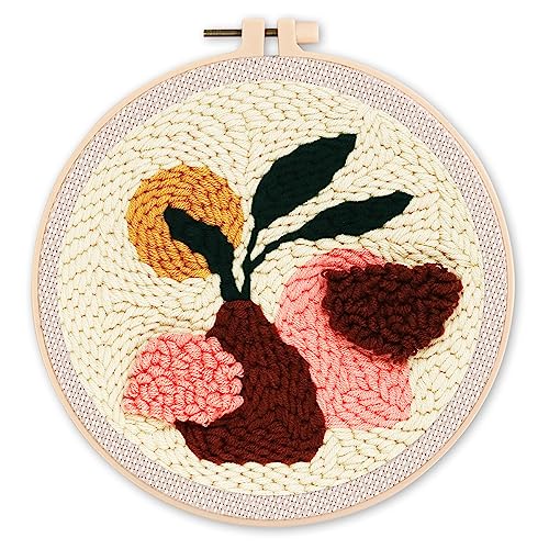 Figured'Art Punch Needle Set für Erwachsene - Stickerei, ideal für Anfänger - Braune Topfpflanze - 20x20cm mit rundem Rahmen Figured'Art Punch Needle Set für Erwachsene - Stickerei, ideal für Anfänger - Braune Topfpflanze - 20x20cm mit rundem Rahmen von Figured'Art