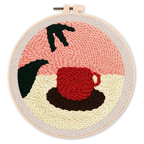 Figured'Art Punch Needle Set für Erwachsene - Stickerei, ideal für Anfänger - Heiße Schokolade - 20x20cm mit rundem Rahmen Figured'Art Punch Needle Set für Erwachsene - Stickerei, ideal für Anfänger - Heiße Schokolade - 20x20cm mit rundem Rahmen von Figured'Art