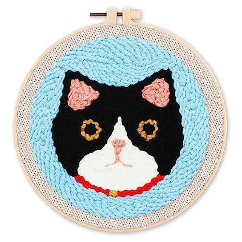 Figured'Art Punch Needle Set für Erwachsene - Stickerei, ideal für Anfänger - Katzenkopf - 20x20cm mit rundem Rahmen Figured'Art Punch Needle Set für Erwachsene - Stickerei, ideal für Anfänger - Katzenkopf - 20x20cm mit rundem Rahmen von Figured'Art