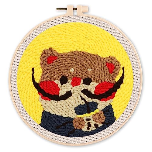 Figured'Art Punch Needle Set für Erwachsene - Stickerei, ideal für Anfänger - Kitty Dali mit Bubble Tea - 20x20cm mit rundem Rahmen Figured'Art Punch Needle Set für Erwachsene - Stickerei, ideal für Anfänger - Kitty Dali mit Bubble Tea - 20x20cm mit rundem Rahmen von Figured'Art