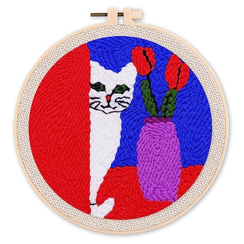Figured'Art Punch Needle Set für Erwachsene - Stickerei, ideal für Anfänger - Neugierige Katze - 20x20cm mit rundem Rahmen Figured'Art Punch Needle Set für Erwachsene - Stickerei, ideal für Anfänger - Neugierige Katze - 20x20cm mit rundem Rahmen von Figured'Art