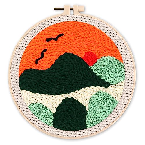 Figured'Art Punch Needle Set für Erwachsene - Stickerei, ideal für Anfänger - Oranger Sonnenuntergang - 20x20cm mit rundem Rahmen Figured'Art Punch Needle Set für Erwachsene - Stickerei, ideal für Anfänger - Oranger Sonnenuntergang - 20x20cm mit rundem Rahmen von Figured'Art