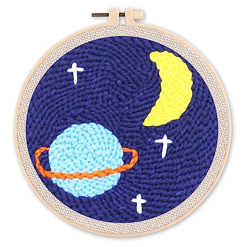Figured'Art Punch Needle Set für Erwachsene - Stickerei, ideal für Anfänger - Saturnhimmel - 20x20cm mit rundem Rahmen Figured'Art Punch Needle Set für Erwachsene - Stickerei, ideal für Anfänger - Saturnhimmel - 20x20cm mit rundem Rahmen von Figured'Art