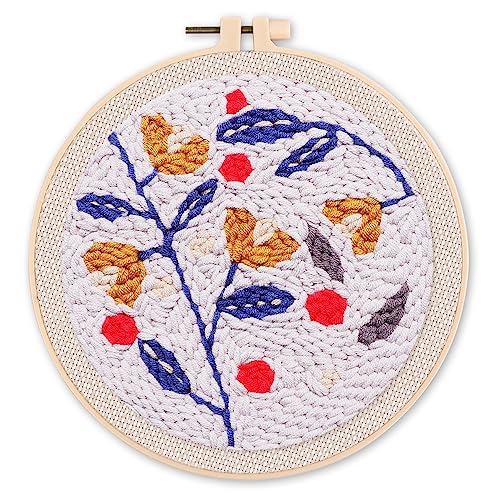 Figured'Art Punch Needle Set für Erwachsene - Stickerei, ideal für Anfänger - Stechpalmen auf blauem Hintergrund - 20x20cm mit rundem Rahmen Figured'Art Punch Needle Set für Erwachsene - Stickerei, ideal für Anfänger - Stechpalmen auf blauem Hintergrund - 20x20cm mit rundem Rahmen von Figured'Art