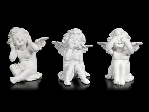 3er Set Weiße Cherubim Figuren - Nichts Böses sehen, hören, Sagen, 13,5cm, Kunststein Engel Putte Deko von Figuren Shop GmbH