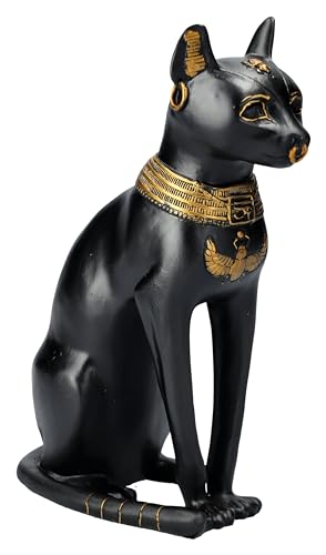 Bastet Figur in Katzenform - Ägyptische Göttin - Kunststein (Polyresin), Schwarz-Gold, 21 cm, Katzen-Göttin von Figuren Shop GmbH