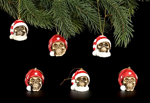 Christbaum-Schmuck - Weihnachts-Totenköpfe Mix 6er Set | Weihnachtskugeln Totenkopf Schädel Gothic Fantasy von Figuren Shop GmbH