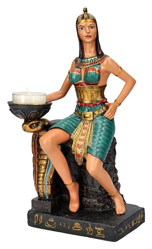 Dekorativer Teelichthalter Ägyptische Priesterin - Kobra-Kopf bunt, Kunststein, 24.5cm, Figur Deko Ägypten von Figuren Shop GmbH