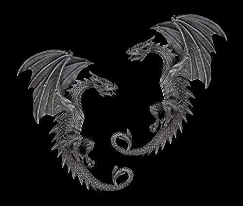 Drachen Figuren Wandrelief Set | Wanddeko Gothic von Figuren Shop GmbH