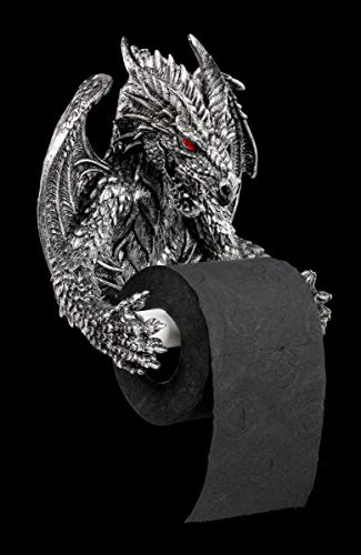Drachen Toilettenpapierhalter - Obsidian mit roten Augen - Fantasy, Dekoartikel für das Bad, handbemalt, zum Hängen von Figuren Shop GmbH