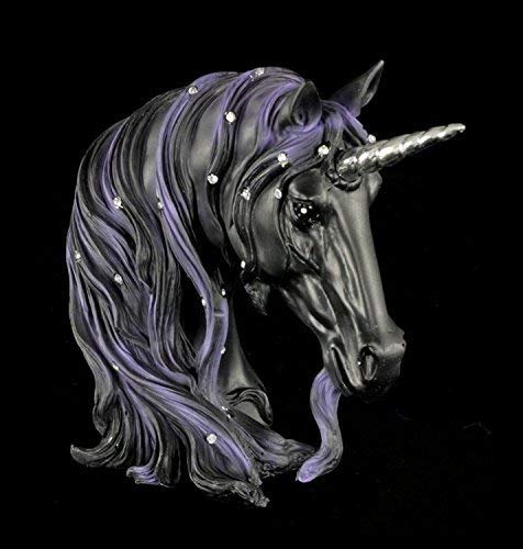 Einhorn Büste mit Schmucksteinen verziert klein schwarz | Einhörner Figur Deko von Figuren Shop GmbH