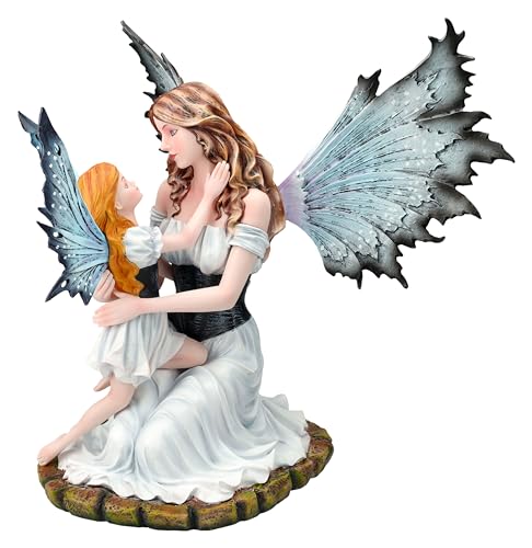 Elfen Figur Tamy nimmt Tochter in Arm weiß 30 cm - Fee Mutter Kind Fantasy Deko Statue von Figuren Shop GmbH