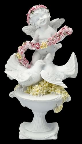 Engel Figur Putte mit Rosen und Tauben 14 cm, Engelchen Deko weiß von Figuren Shop GmbH