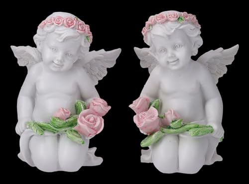 Engel Figuren 2er Set Putten mit Rosen - 11,5 cm Deko Engelchen Cherub von Figuren Shop GmbH