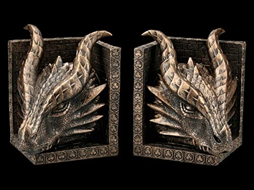 Fantasy Buchstützen Set - Mächtige Drachenköpfe | Deko-Artikel, Dekofigur, Statue, Skulptur, 2 Stück, H 16 cm von Figuren Shop GmbH