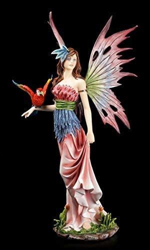 Farbenprächtige Dschungel Elfen Figur mit Papagei - Fee bunt Statue von Figuren Shop GmbH