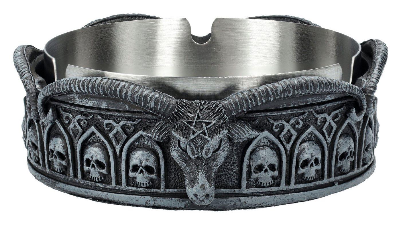 Figuren Shop GmbH Aschenbecher Baphomet Aschenbecher – Totenkopf Gothic Deko mit Pentagramm 12 cm von Figuren Shop GmbH