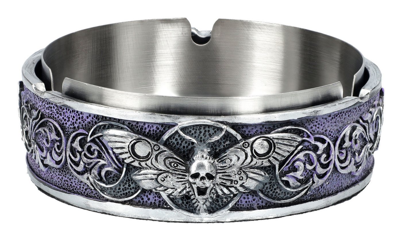 Figuren Shop GmbH Aschenbecher Totenkopf Aschenbecher – Gothic Dekoration mit Motte Skulptur 12 cm von Figuren Shop GmbH