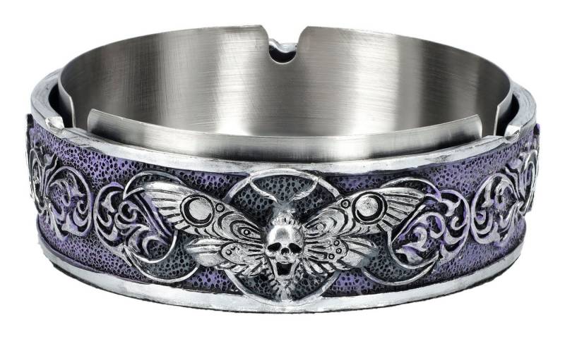 Figuren Shop GmbH Aschenbecher Totenkopf Aschenbecher – Gothic Dekoration mit Motte Skulptur 12 cm von Figuren Shop GmbH