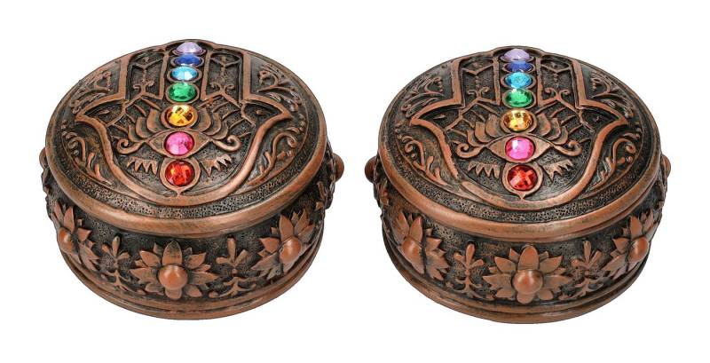 Figuren Shop GmbH Aufbewahrungsdose Schatullen 2er Set - Hamsa Chakra - Fantasy Dekoration Mythologie von Figuren Shop GmbH