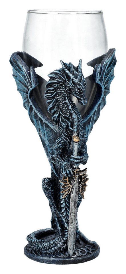 Figuren Shop GmbH Becher Glas Kelch Drache - Sea Blade - Weinkelch Fantasy Drachenfigur Dekorat, Kunststein (Polyresin), Glas von Figuren Shop GmbH