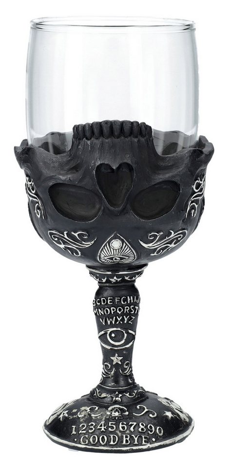 Figuren Shop GmbH Becher Glas Kelch Totenkopf - Spirit Board - Gothic magischer Weinkelch Weing, Kunststein (Polyresin), Glas von Figuren Shop GmbH