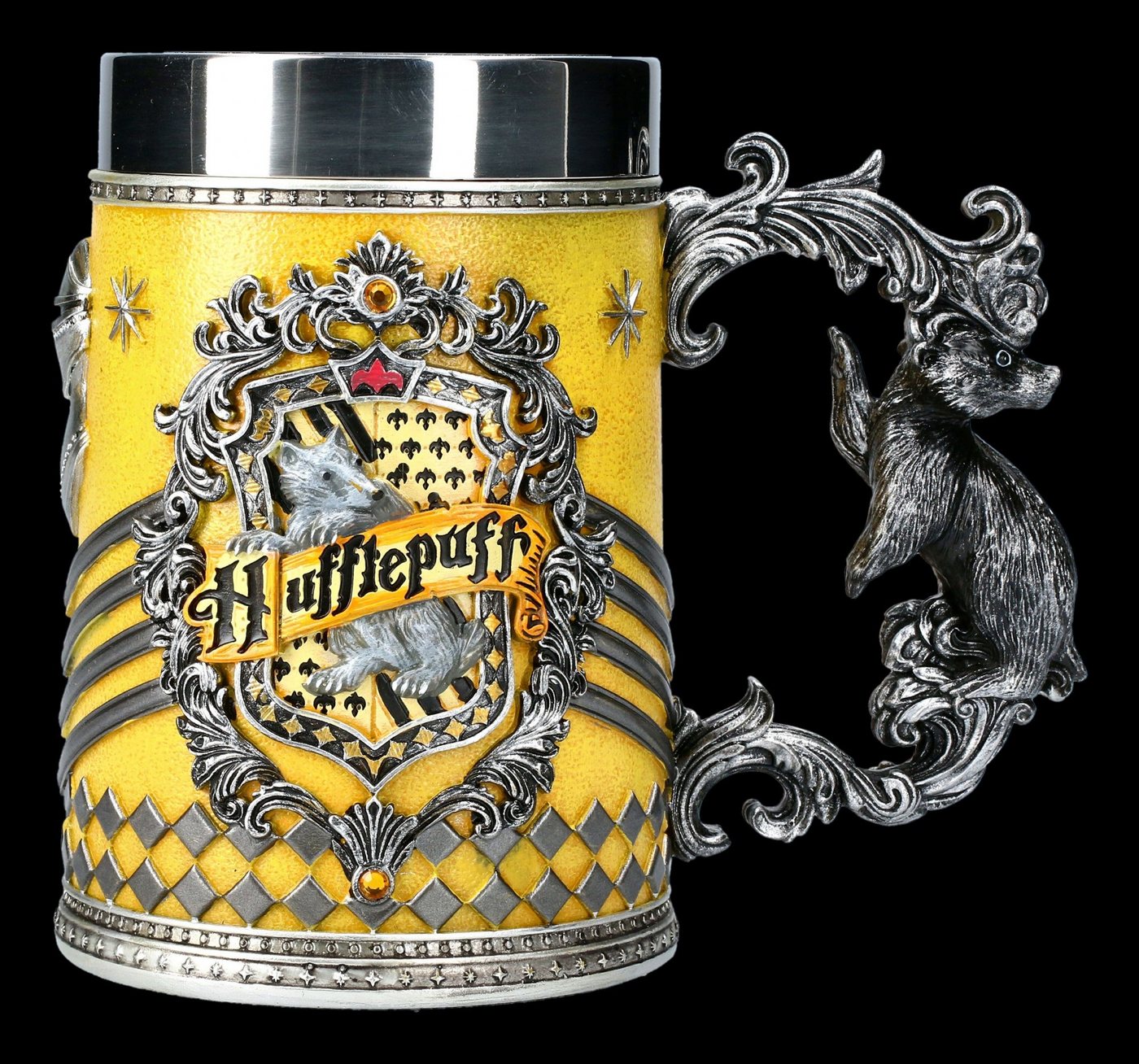 Figuren Shop GmbH Bierkrug Harry Potter Krug - Hufflepuff - Dekoration Bierkrug, Kunststein (Polyresin), Edelstahl von Figuren Shop GmbH