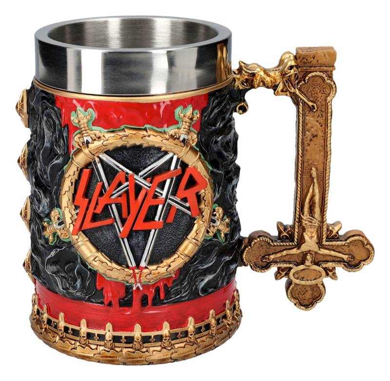 Figuren Shop GmbH Bierkrug Krug Slayer - Reign In Blood - Band Merchandise Bierkrug Dekoration Me, Kunststein (Polyresin), Edelstahl von Figuren Shop GmbH