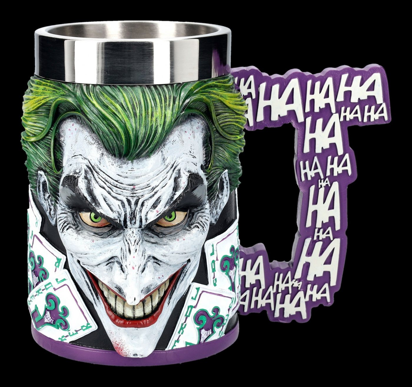 Figuren Shop GmbH Bierkrug Krug - The Joker - Batman Merchandise Dekoration 600ml Bierkrug, Kunststein (Polyresin), Edelstahl von Figuren Shop GmbH