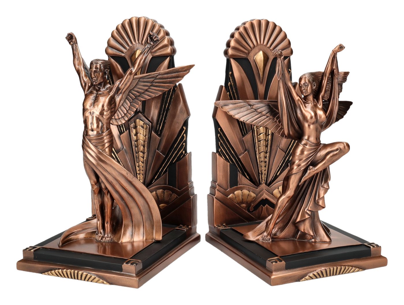 Figuren Shop GmbH Buchstütze Art Deco Buchstützen – Veronese Engel Statue Paar bronziert 23 cm (2 St) von Figuren Shop GmbH