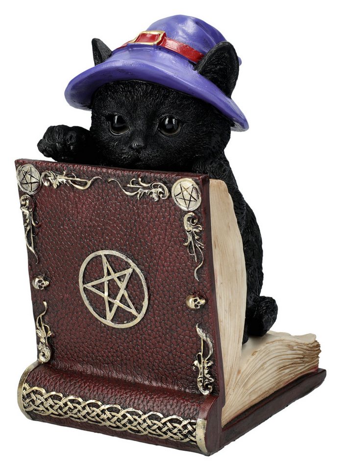 Figuren Shop GmbH Buchstütze Buchstütze - Katzenfigur Peek-a-Boo - Buchhalter Fantasy Dekofigur Kat (1 St) von Figuren Shop GmbH