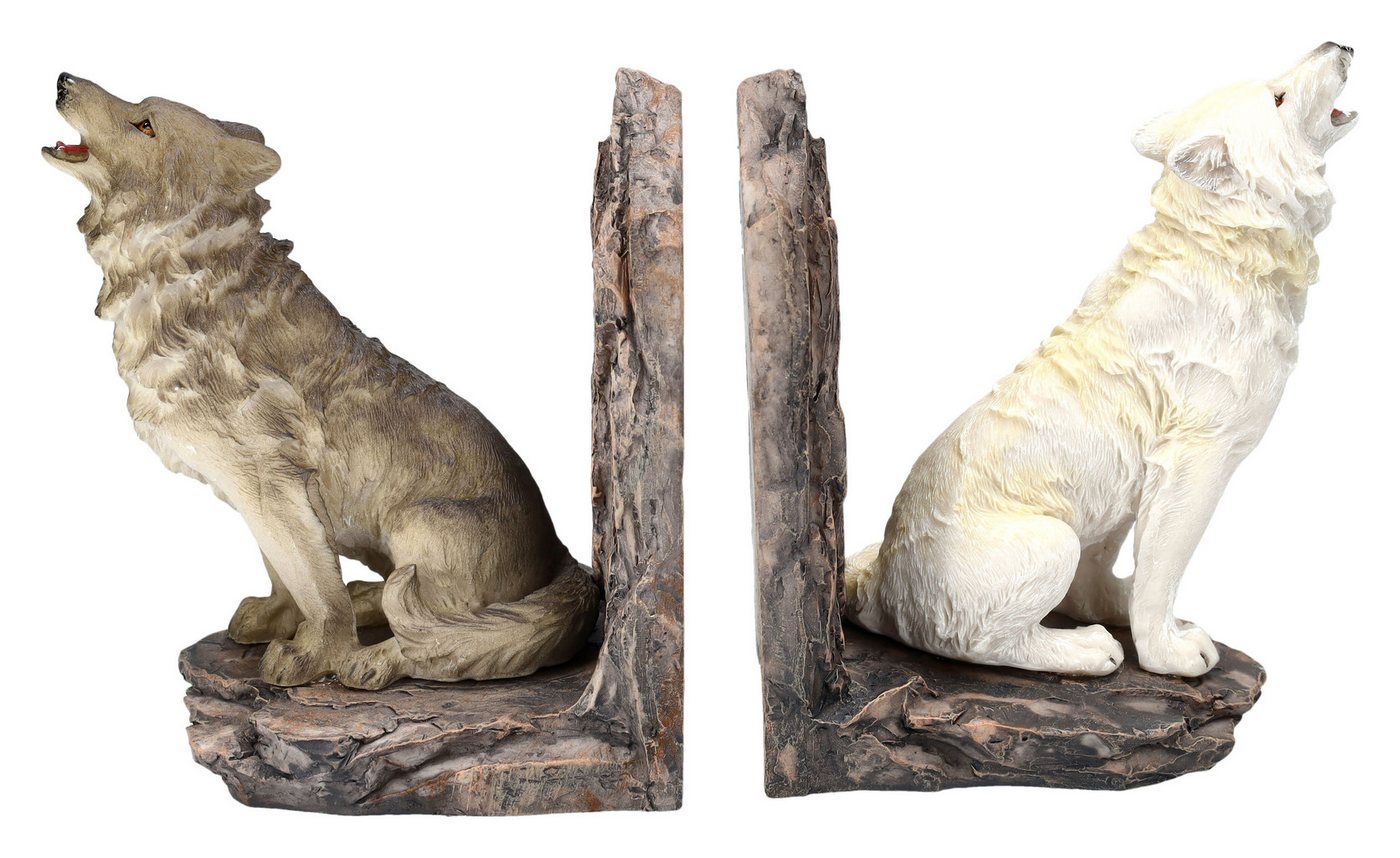 Figuren Shop GmbH Buchstütze Buchstützen - Weißer und Grauer Wolf - Buchhalter Tierfigur Dekoration (2 St) von Figuren Shop GmbH