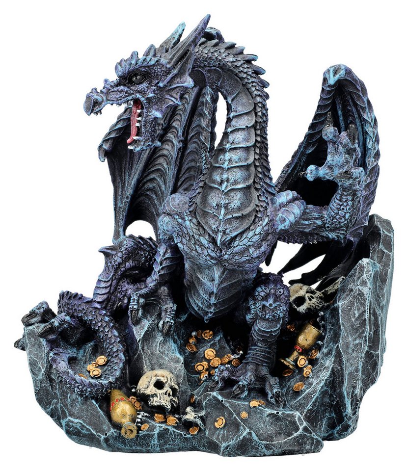 Figuren Shop GmbH Buchstütze Drachen Figur Buchstütze - Fafner bewacht Schatz Buchhalter Totenkopf (1 St) von Figuren Shop GmbH