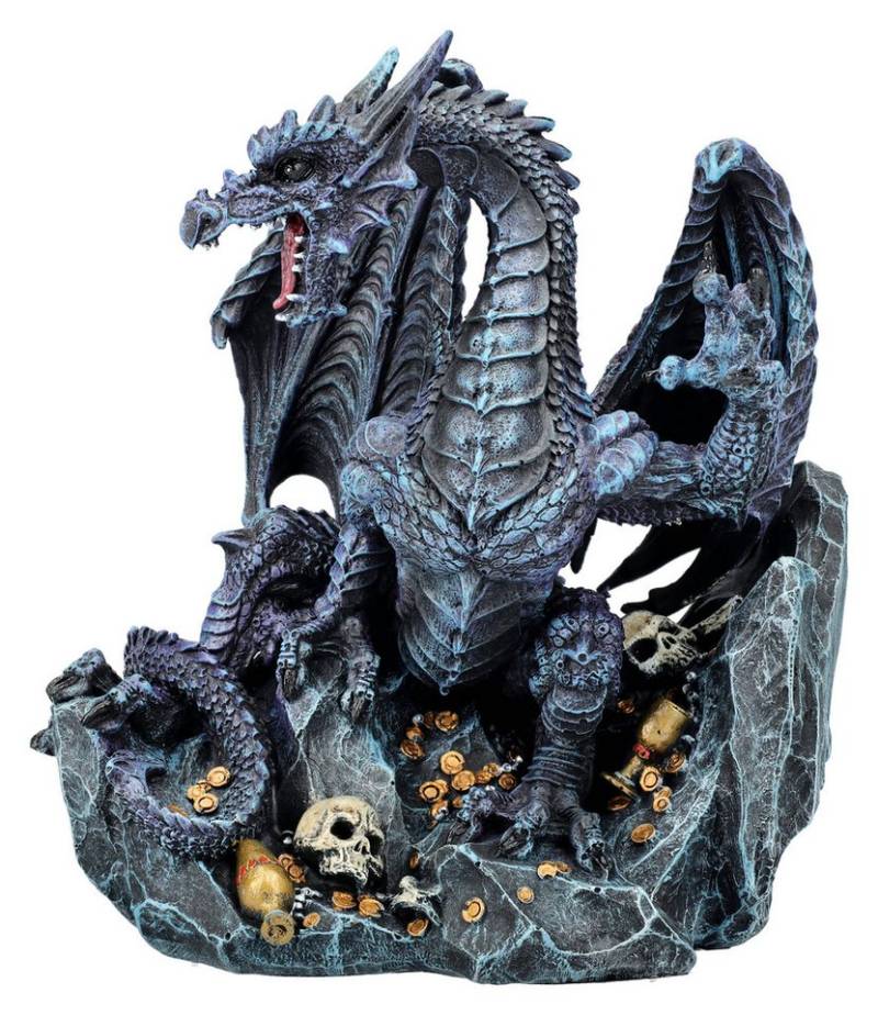 Figuren Shop GmbH Buchstütze Drachen Figur Buchstütze - Fafner bewacht Schatz Buchhalter Totenkopf (1 St) von Figuren Shop GmbH