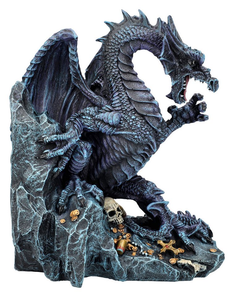 Figuren Shop GmbH Buchstütze Drachen Figur Buchstütze - Fafnir bewacht Schatz - Totenkopf Fantasy (1 St) von Figuren Shop GmbH
