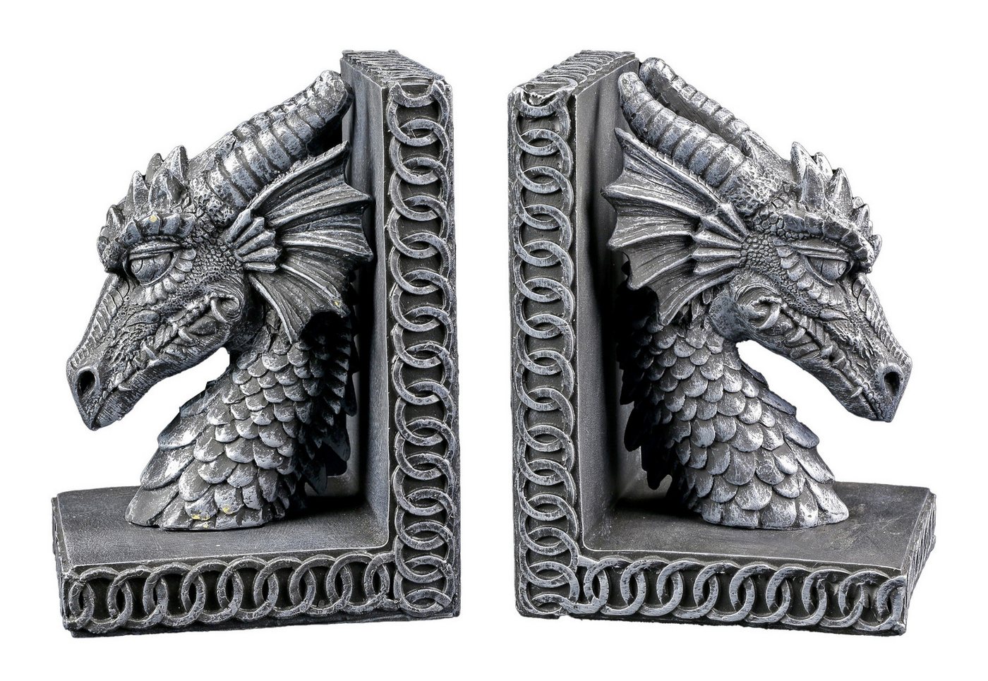 Figuren Shop GmbH Buchstütze Drachenköpfe Buchstützen - Fantasy Dekoration Drachen Kopf Deko Buchha (2 St) von Figuren Shop GmbH