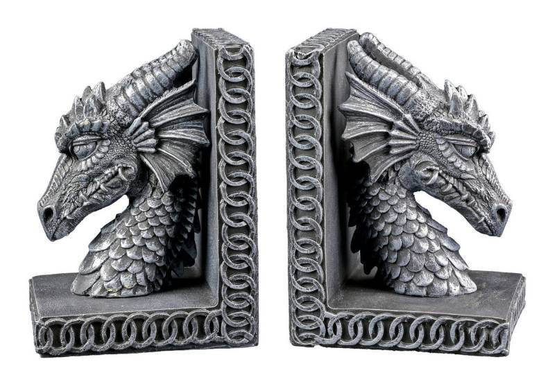 Figuren Shop GmbH Buchstütze Drachenköpfe Buchstützen - Fantasy Dekoration Drachen Kopf Deko Buchha (2 St) von Figuren Shop GmbH