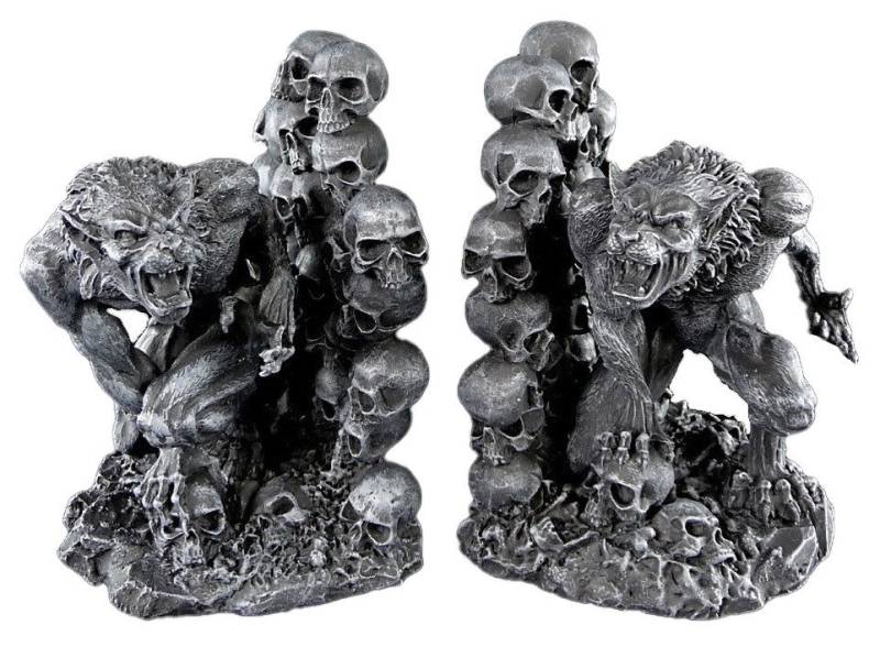 Figuren Shop GmbH Buchstütze Werwolf Buchstützen - Fantasy Buchhalter Gothic Dekoration Lykaner Dek (2 St) von Figuren Shop GmbH