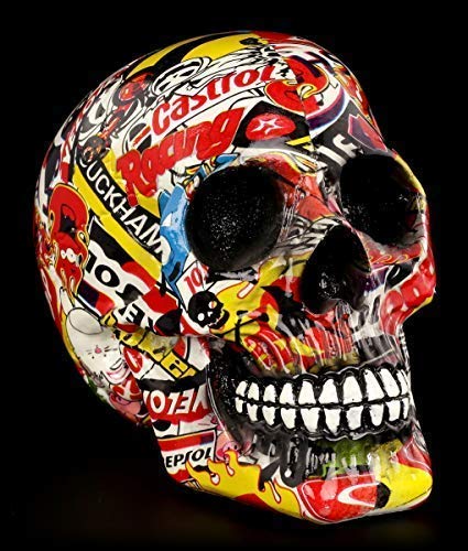 Figuren Shop GmbH Bunter Gothic-Totenkopf mit Markenwerbung - Pop Art | Dekoartikel, individuell Bedruckt von Figuren Shop GmbH