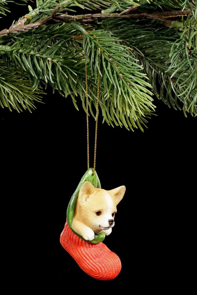 Figuren Shop GmbH Christbaumschmuck Christbaum-Schmuck Hund - Chihuahua im Strumpf - Weihnachtsbaum Deko (1-tlg) von Figuren Shop GmbH