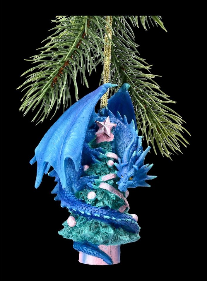 Figuren Shop GmbH Christbaumschmuck Christbaumschmuck - Weihnachts-Drache mit Baum - Fantasydeko (1-tlg) von Figuren Shop GmbH